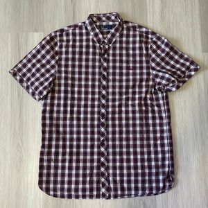 Plaid Red and Blue Fred Perry Short Sleeve Button Up Shirt